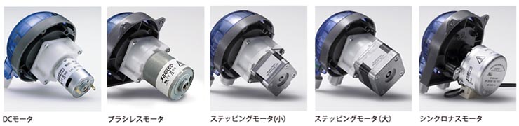 チューブポンプ WP1000/1100 ギヤモータ：ニーズに応じて各種モータを実装できるモータ・バリエーション